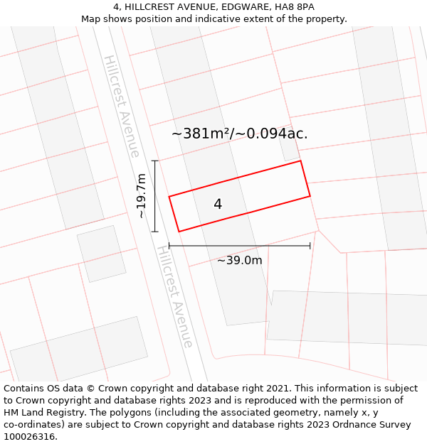 4, HILLCREST AVENUE, EDGWARE, HA8 8PA: Plot and title map