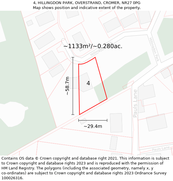 4, HILLINGDON PARK, OVERSTRAND, CROMER, NR27 0PG: Plot and title map