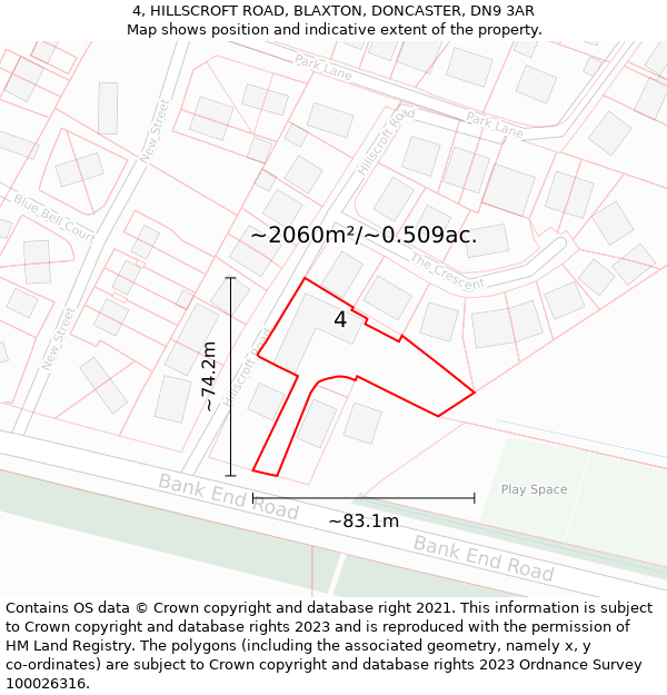 4, HILLSCROFT ROAD, BLAXTON, DONCASTER, DN9 3AR: Plot and title map