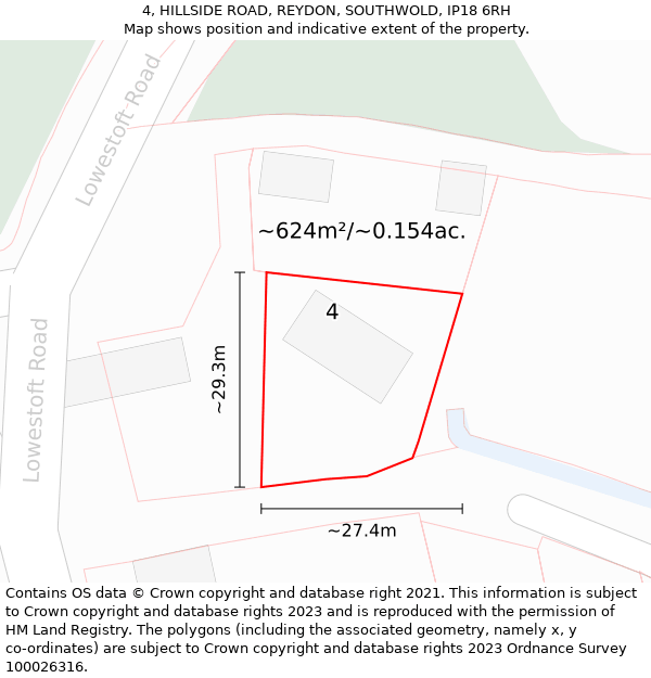 4, HILLSIDE ROAD, REYDON, SOUTHWOLD, IP18 6RH: Plot and title map