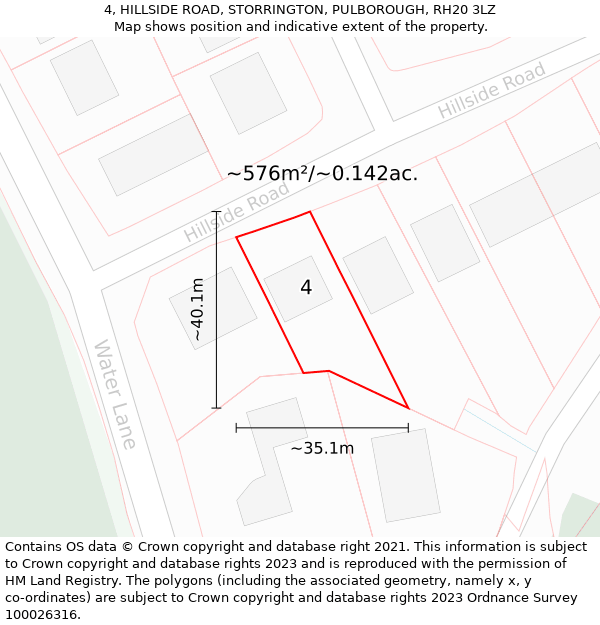 4, HILLSIDE ROAD, STORRINGTON, PULBOROUGH, RH20 3LZ: Plot and title map