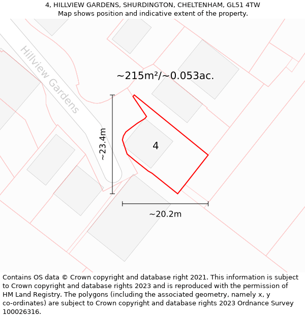 4, HILLVIEW GARDENS, SHURDINGTON, CHELTENHAM, GL51 4TW: Plot and title map