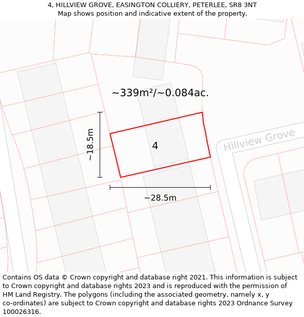 4, HILLVIEW GROVE, EASINGTON COLLIERY, PETERLEE, SR8 3NT: Plot and title map