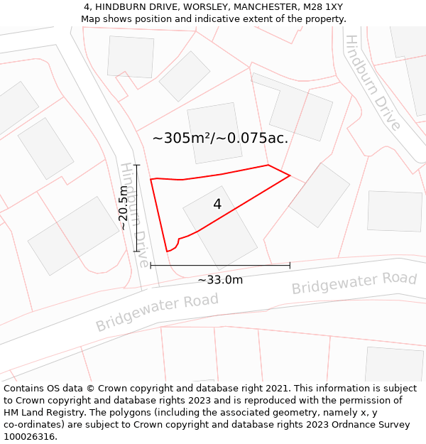 4, HINDBURN DRIVE, WORSLEY, MANCHESTER, M28 1XY: Plot and title map