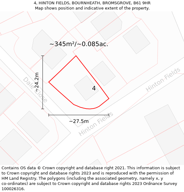 4, HINTON FIELDS, BOURNHEATH, BROMSGROVE, B61 9HR: Plot and title map