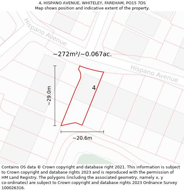 4, HISPANO AVENUE, WHITELEY, FAREHAM, PO15 7DS: Plot and title map