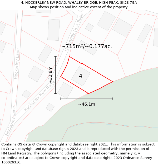 4, HOCKERLEY NEW ROAD, WHALEY BRIDGE, HIGH PEAK, SK23 7GA: Plot and title map