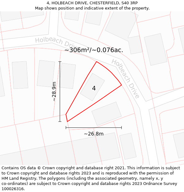 4, HOLBEACH DRIVE, CHESTERFIELD, S40 3RP: Plot and title map