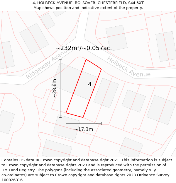 4, HOLBECK AVENUE, BOLSOVER, CHESTERFIELD, S44 6XT: Plot and title map