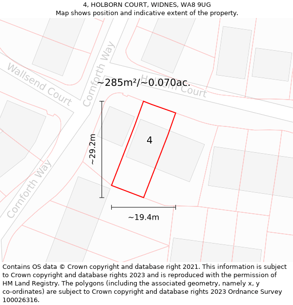 4, HOLBORN COURT, WIDNES, WA8 9UG: Plot and title map