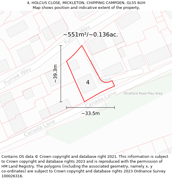 4, HOLCUS CLOSE, MICKLETON, CHIPPING CAMPDEN, GL55 6UH: Plot and title map