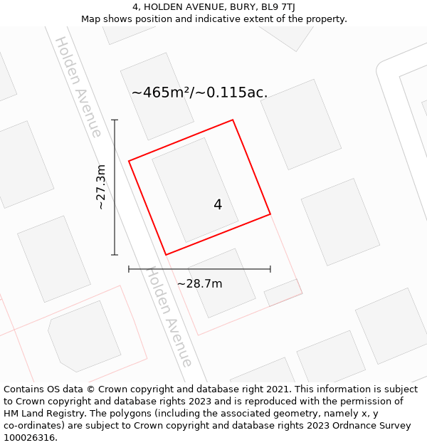 4, HOLDEN AVENUE, BURY, BL9 7TJ: Plot and title map