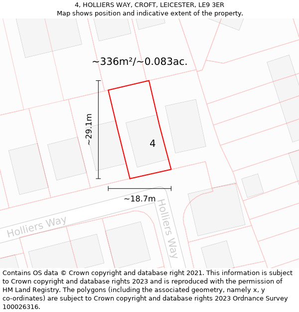 4, HOLLIERS WAY, CROFT, LEICESTER, LE9 3ER: Plot and title map