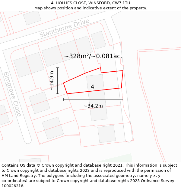 4, HOLLIES CLOSE, WINSFORD, CW7 1TU: Plot and title map