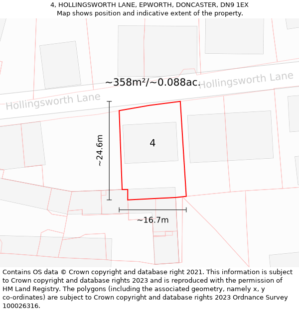 4, HOLLINGSWORTH LANE, EPWORTH, DONCASTER, DN9 1EX: Plot and title map