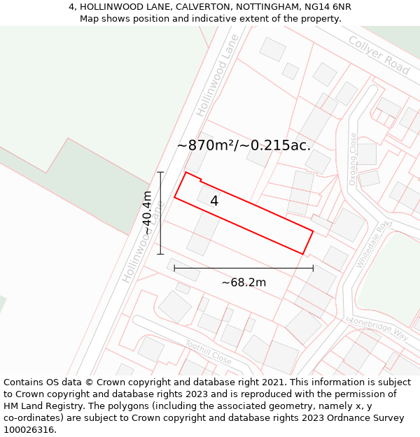 4, HOLLINWOOD LANE, CALVERTON, NOTTINGHAM, NG14 6NR: Plot and title map