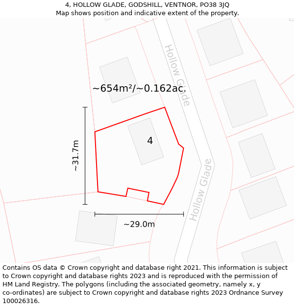 4, HOLLOW GLADE, GODSHILL, VENTNOR, PO38 3JQ: Plot and title map