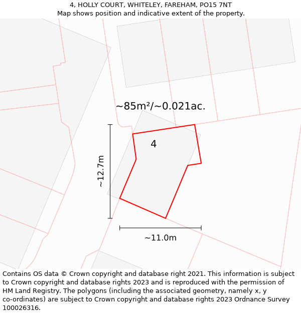 4, HOLLY COURT, WHITELEY, FAREHAM, PO15 7NT: Plot and title map