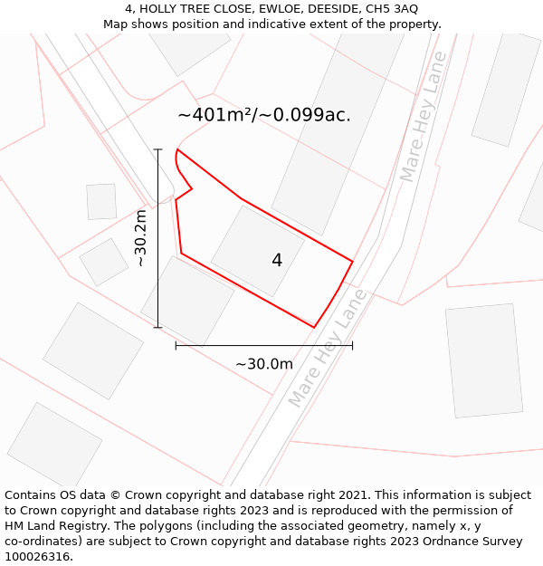 4, HOLLY TREE CLOSE, EWLOE, DEESIDE, CH5 3AQ: Plot and title map