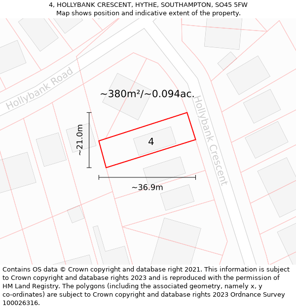 4, HOLLYBANK CRESCENT, HYTHE, SOUTHAMPTON, SO45 5FW: Plot and title map