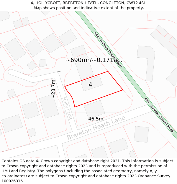 4, HOLLYCROFT, BRERETON HEATH, CONGLETON, CW12 4SH: Plot and title map