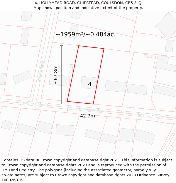 4, HOLLYMEAD ROAD, CHIPSTEAD, COULSDON, CR5 3LQ: Plot and title map