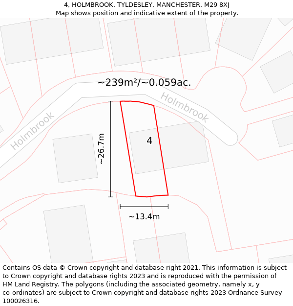 4, HOLMBROOK, TYLDESLEY, MANCHESTER, M29 8XJ: Plot and title map