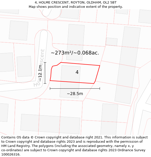 4, HOLME CRESCENT, ROYTON, OLDHAM, OL2 5BT: Plot and title map