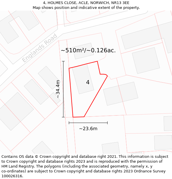 4, HOLMES CLOSE, ACLE, NORWICH, NR13 3EE: Plot and title map