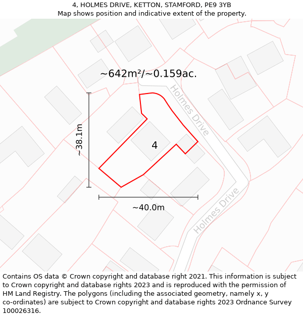 4, HOLMES DRIVE, KETTON, STAMFORD, PE9 3YB: Plot and title map