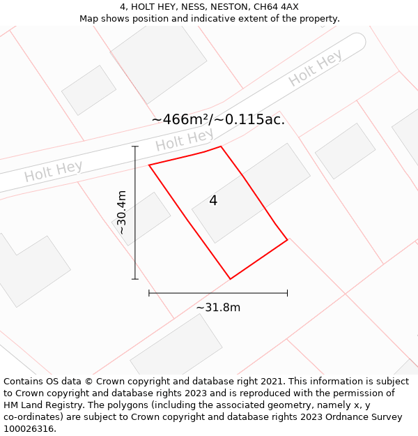 4, HOLT HEY, NESS, NESTON, CH64 4AX: Plot and title map