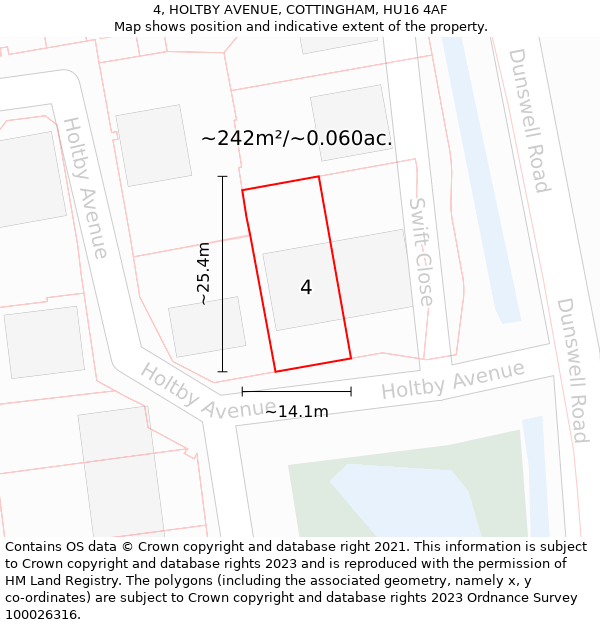 4, HOLTBY AVENUE, COTTINGHAM, HU16 4AF: Plot and title map