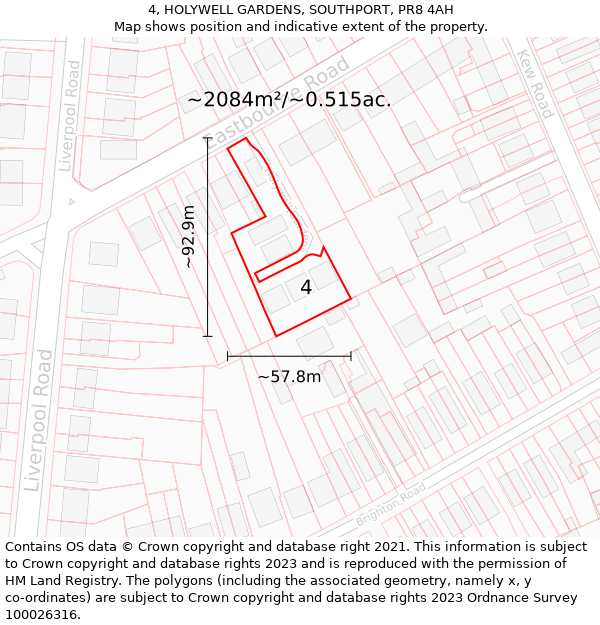 4, HOLYWELL GARDENS, SOUTHPORT, PR8 4AH: Plot and title map