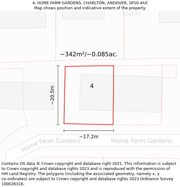 4, HOME FARM GARDENS, CHARLTON, ANDOVER, SP10 4AX: Plot and title map