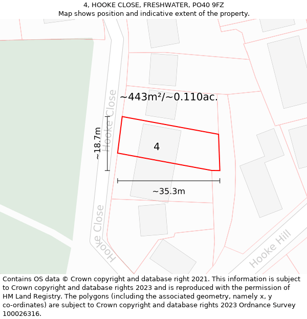 4, HOOKE CLOSE, FRESHWATER, PO40 9FZ: Plot and title map