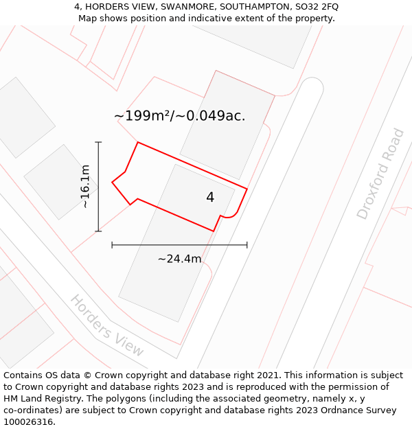 4, HORDERS VIEW, SWANMORE, SOUTHAMPTON, SO32 2FQ: Plot and title map