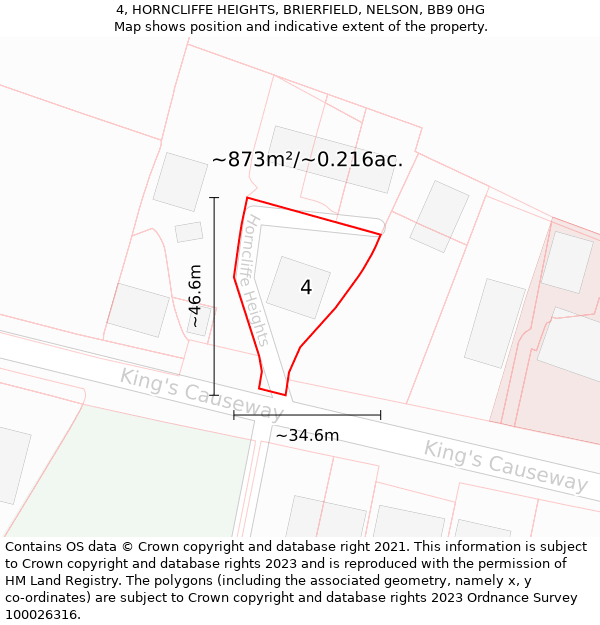 4, HORNCLIFFE HEIGHTS, BRIERFIELD, NELSON, BB9 0HG: Plot and title map