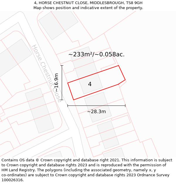 4, HORSE CHESTNUT CLOSE, MIDDLESBROUGH, TS8 9GH: Plot and title map