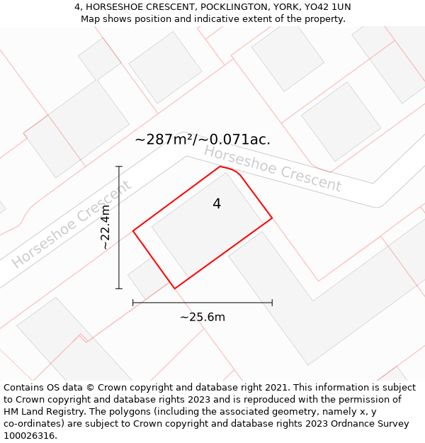 4, HORSESHOE CRESCENT, POCKLINGTON, YORK, YO42 1UN: Plot and title map