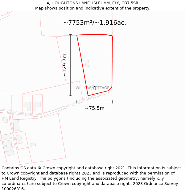 4, HOUGHTONS LANE, ISLEHAM, ELY, CB7 5SR: Plot and title map