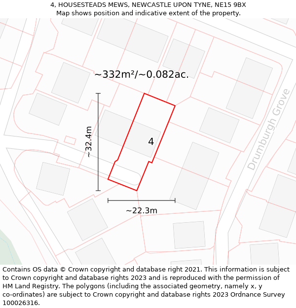 4, HOUSESTEADS MEWS, NEWCASTLE UPON TYNE, NE15 9BX: Plot and title map