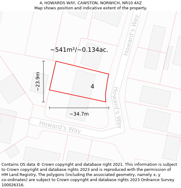 4, HOWARDS WAY, CAWSTON, NORWICH, NR10 4AZ: Plot and title map