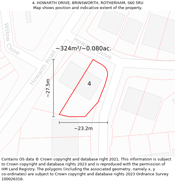 4, HOWARTH DRIVE, BRINSWORTH, ROTHERHAM, S60 5RU: Plot and title map