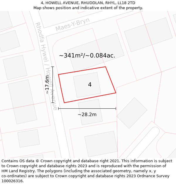 4, HOWELL AVENUE, RHUDDLAN, RHYL, LL18 2TD: Plot and title map