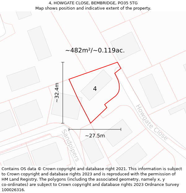 4, HOWGATE CLOSE, BEMBRIDGE, PO35 5TG: Plot and title map