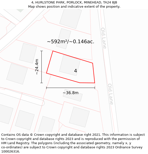 4, HURLSTONE PARK, PORLOCK, MINEHEAD, TA24 8JB: Plot and title map