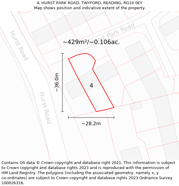 4, HURST PARK ROAD, TWYFORD, READING, RG10 0EY: Plot and title map