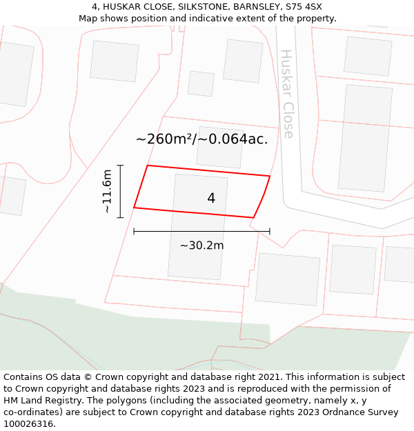 4, HUSKAR CLOSE, SILKSTONE, BARNSLEY, S75 4SX: Plot and title map