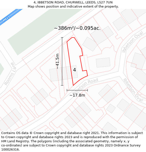 4, IBBETSON ROAD, CHURWELL, LEEDS, LS27 7UN: Plot and title map