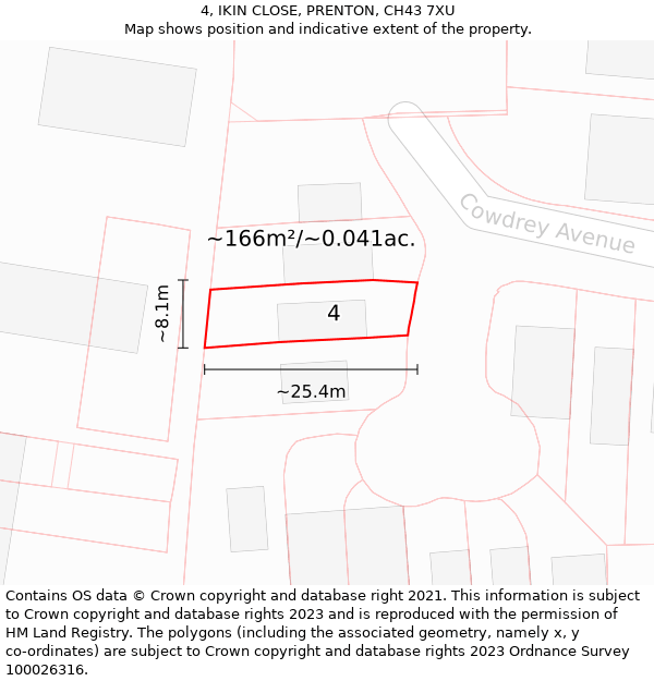 4, IKIN CLOSE, PRENTON, CH43 7XU: Plot and title map